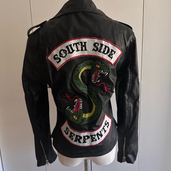 Jackets & Blazers - Riverdale Black Faux Leather with South Side Serpents Patch Biker Jacket